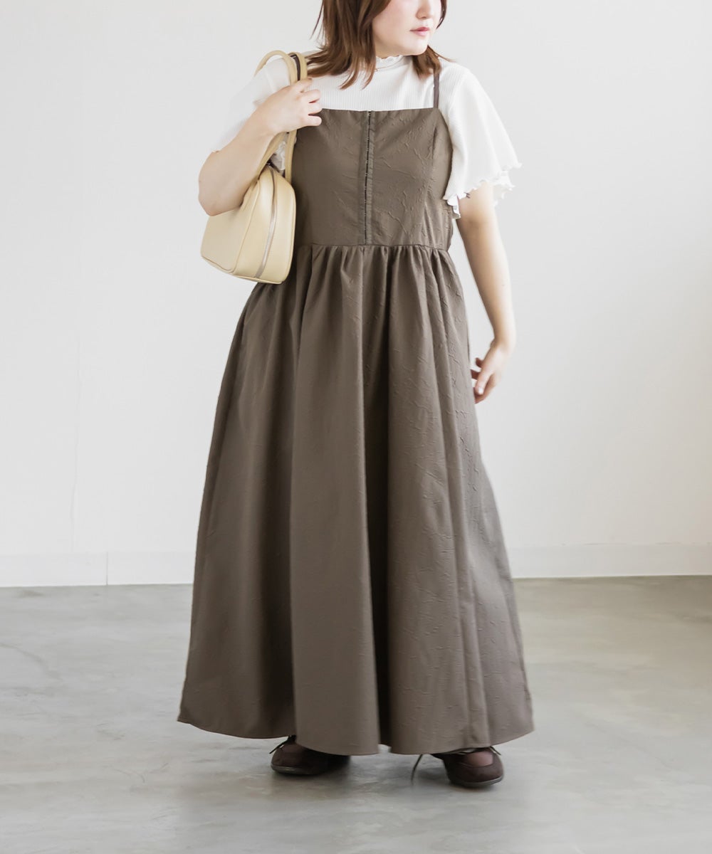 フロントホックふくれジャガードキャミワンピース | 大きいサイズ