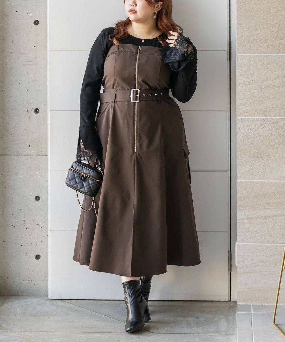 CLETTEオリジナルフロントジップ2WAYベルトワンピース | 大きいサイズ