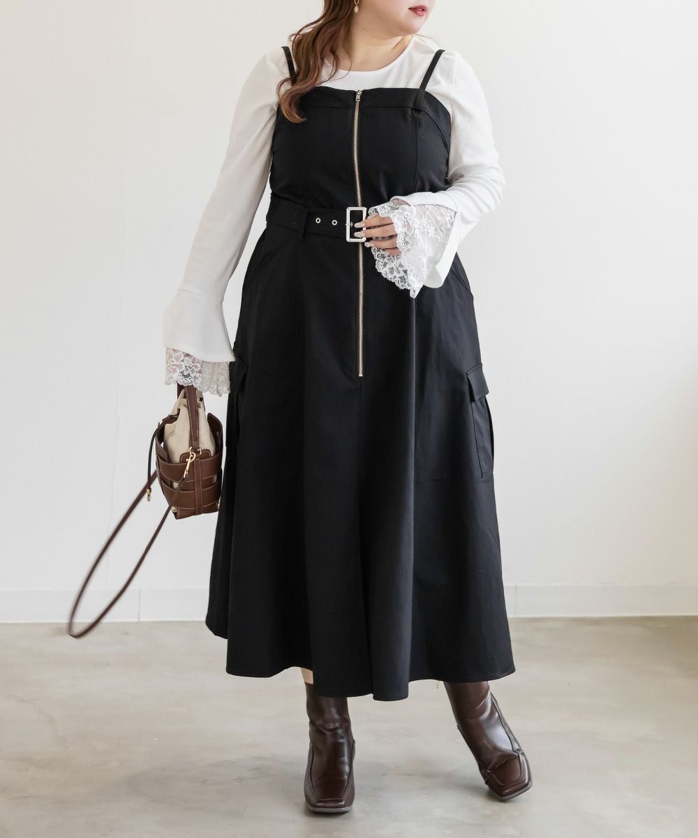 CLETTEオリジナルフロントジップ2WAYベルトワンピース | 大きいサイズ