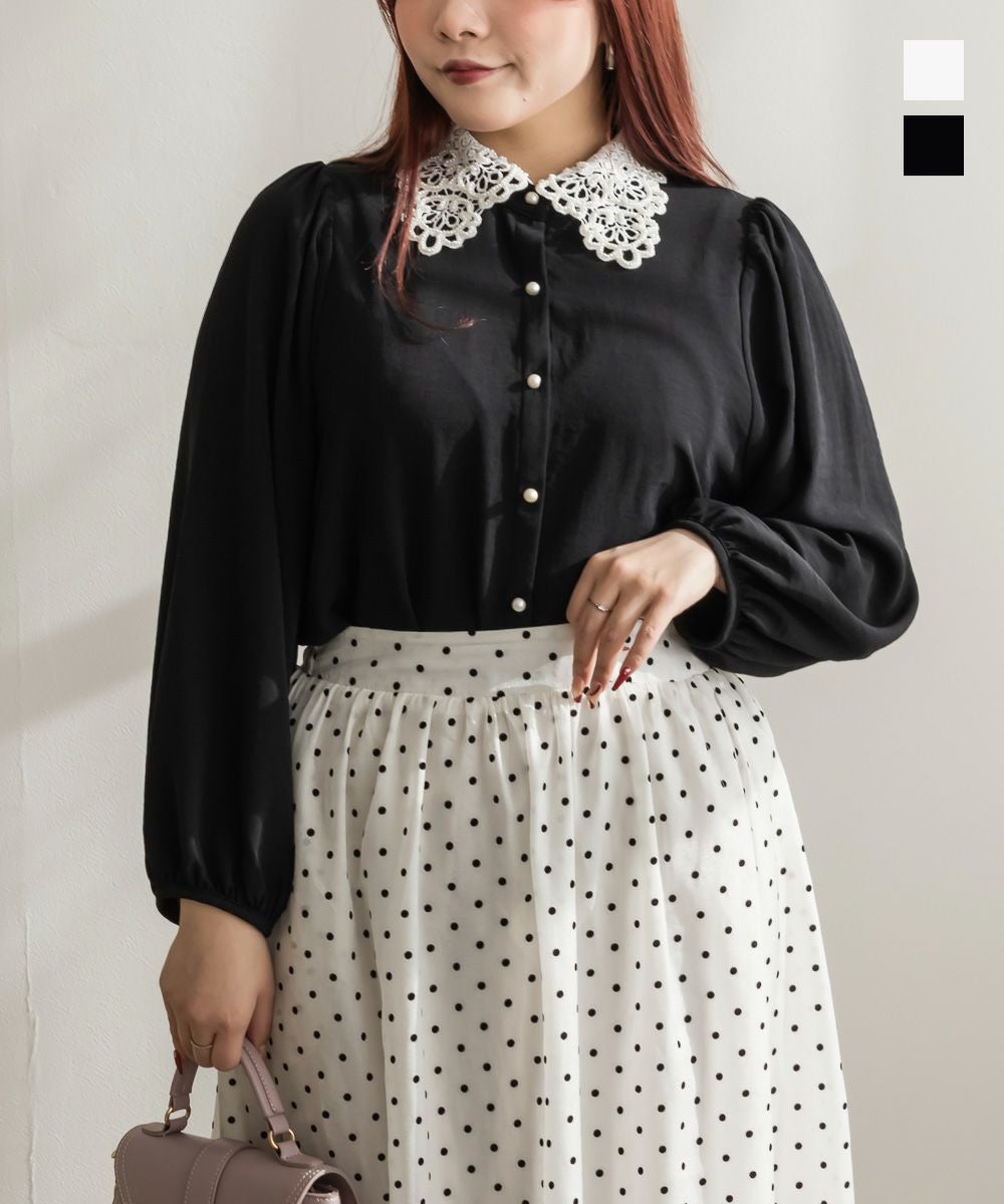 パール使いレース襟ブラウス | 大きいサイズ レディース専門店 CLETTE