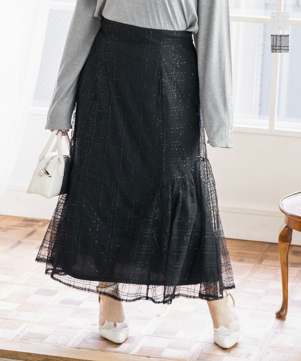 ANDREA&Co スパンコールフレアスカート　ブラック スパンコールフレアスカート | 大きいサイズ レディース専門店 CLETTE