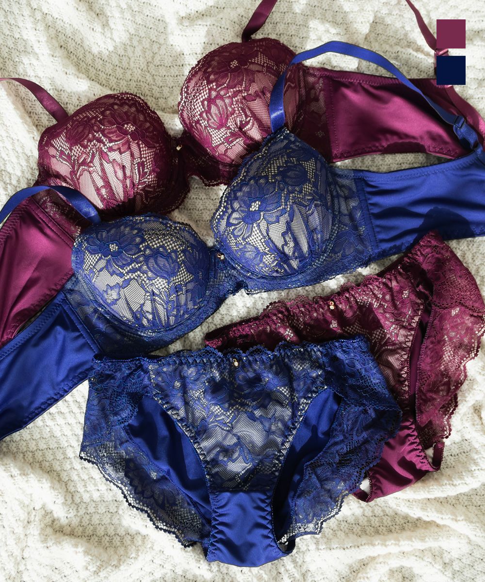 脇高フラワーレースブラジャー＆ショーツセット | 大きいサイズ