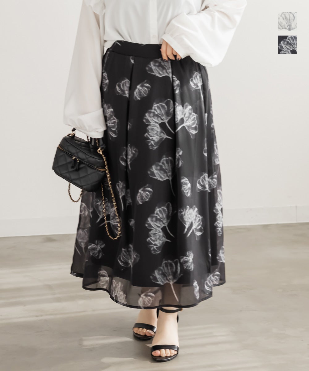 ぼかし花柄シアーフレアスカート | 大きいサイズ レディース専門店