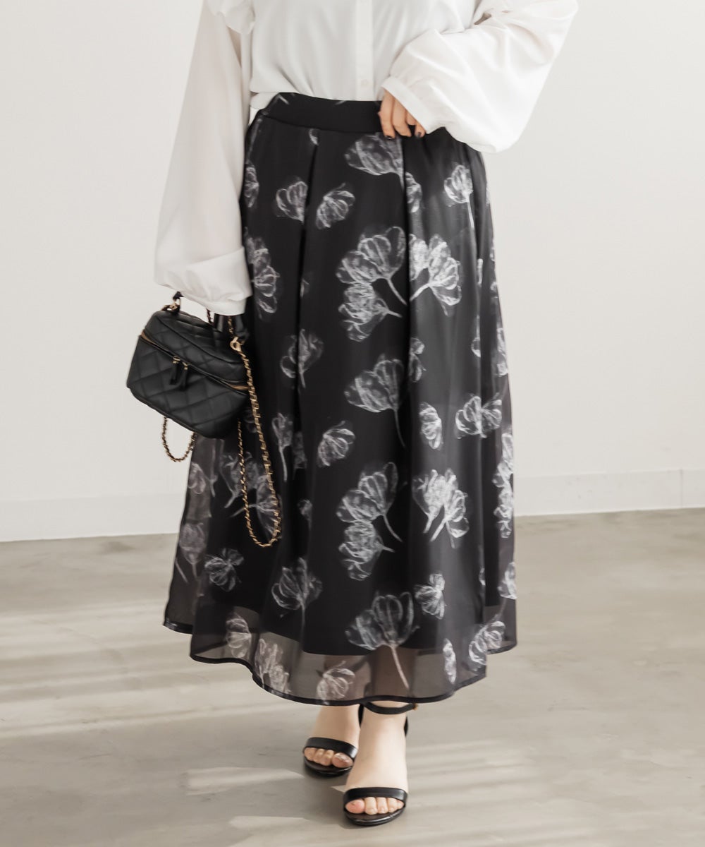 ぼかし花柄シアーフレアスカート | 大きいサイズ レディース専門店