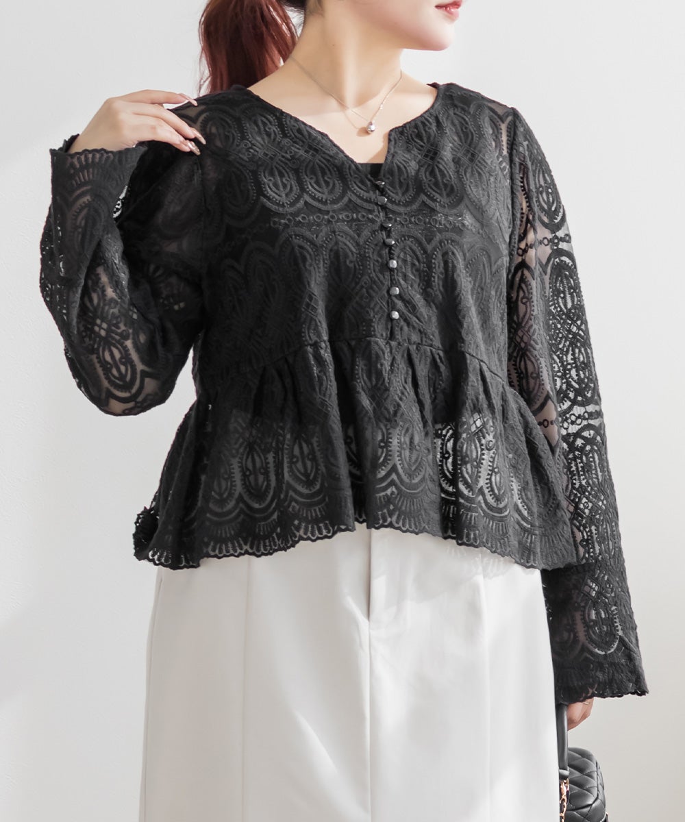 CLETTEオリジナル総レースペプラムブラウス | 大きいサイズ レディース