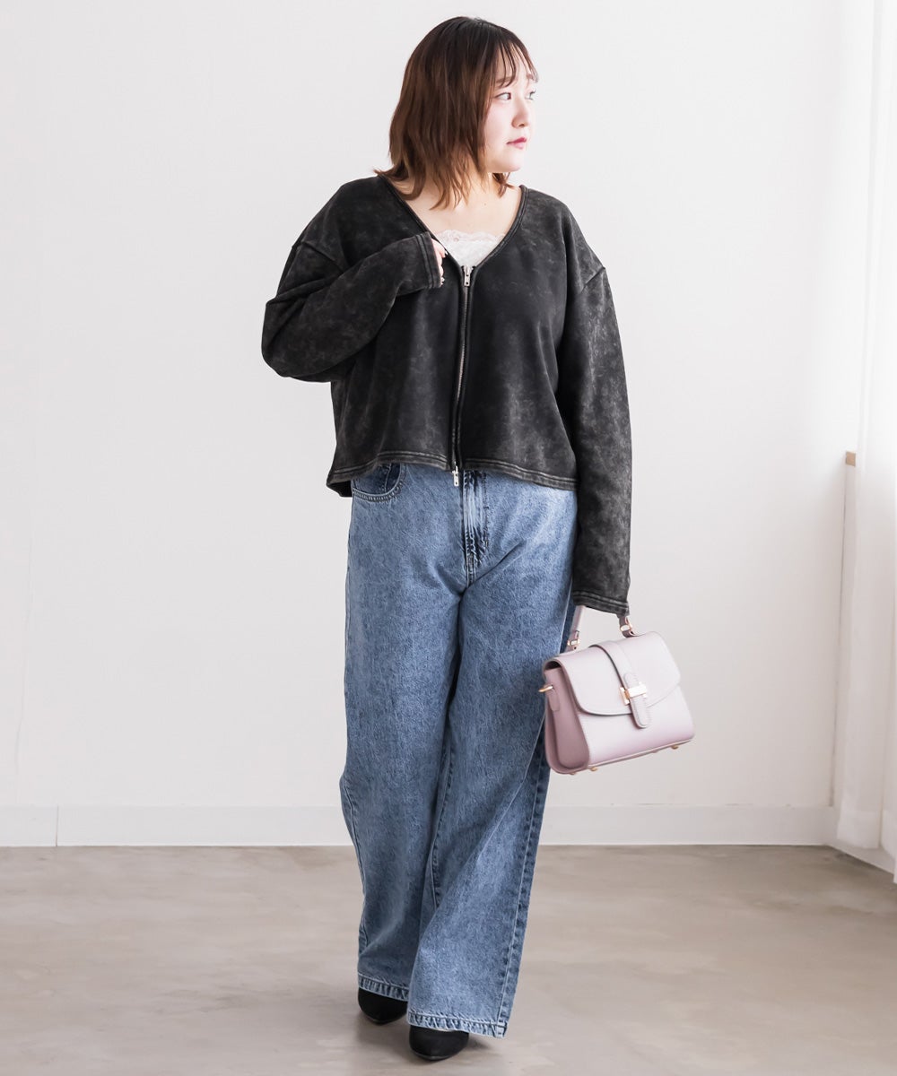 ダメージ加工風裏毛ジップカーディガン | 大きいサイズ レディース専門