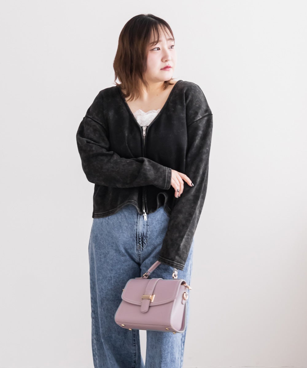 ダメージ加工風裏毛ジップカーディガン | 大きいサイズ レディース専門