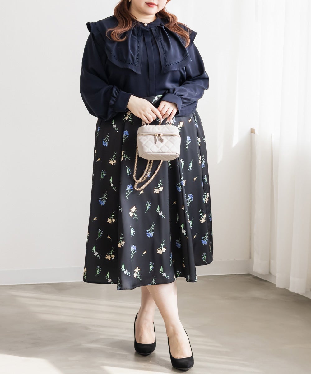 花柄サテンフレアスカート | 大きいサイズ レディース専門店 CLETTE