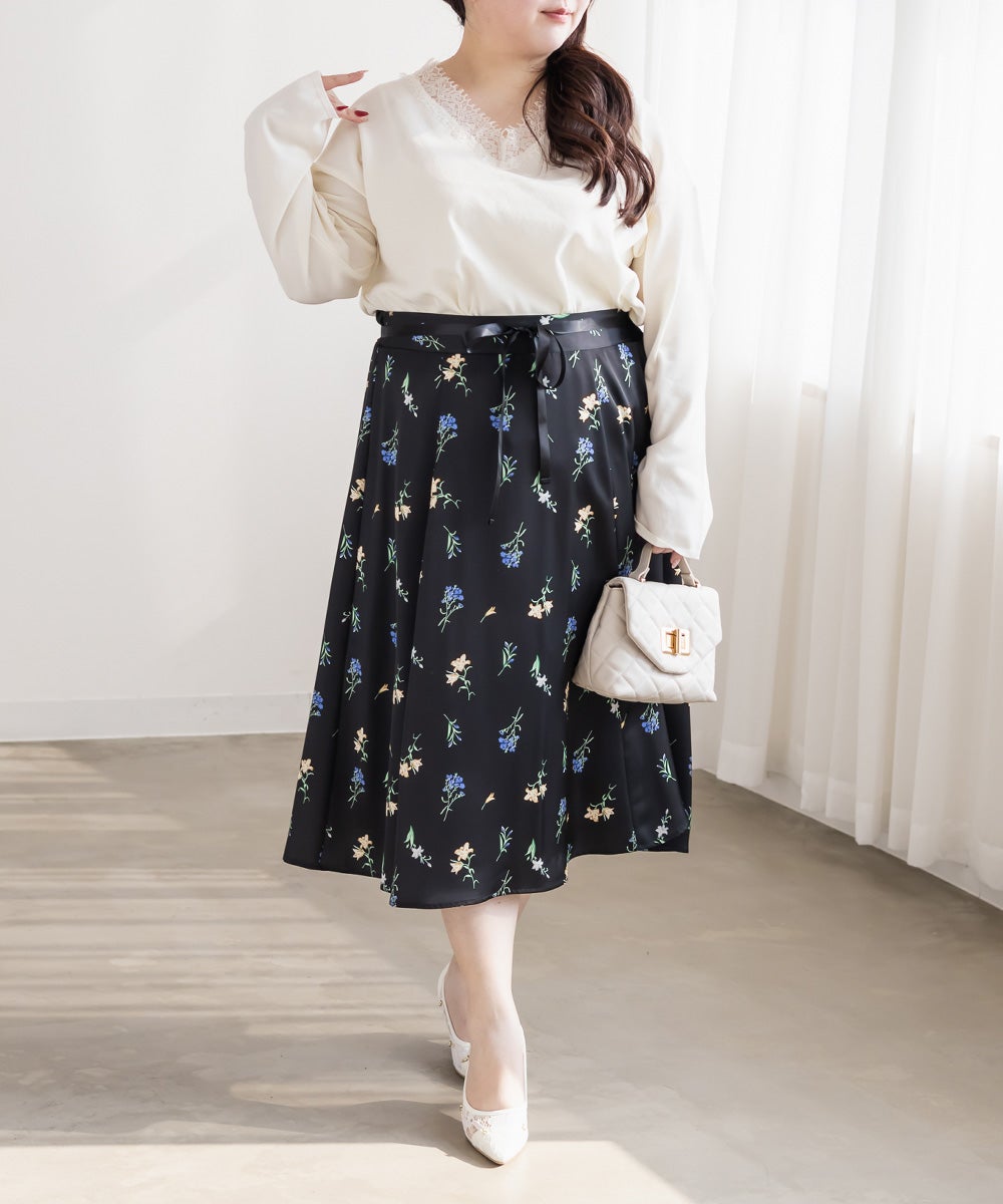 花柄サテンフレアスカート | 大きいサイズ レディース専門店 CLETTE