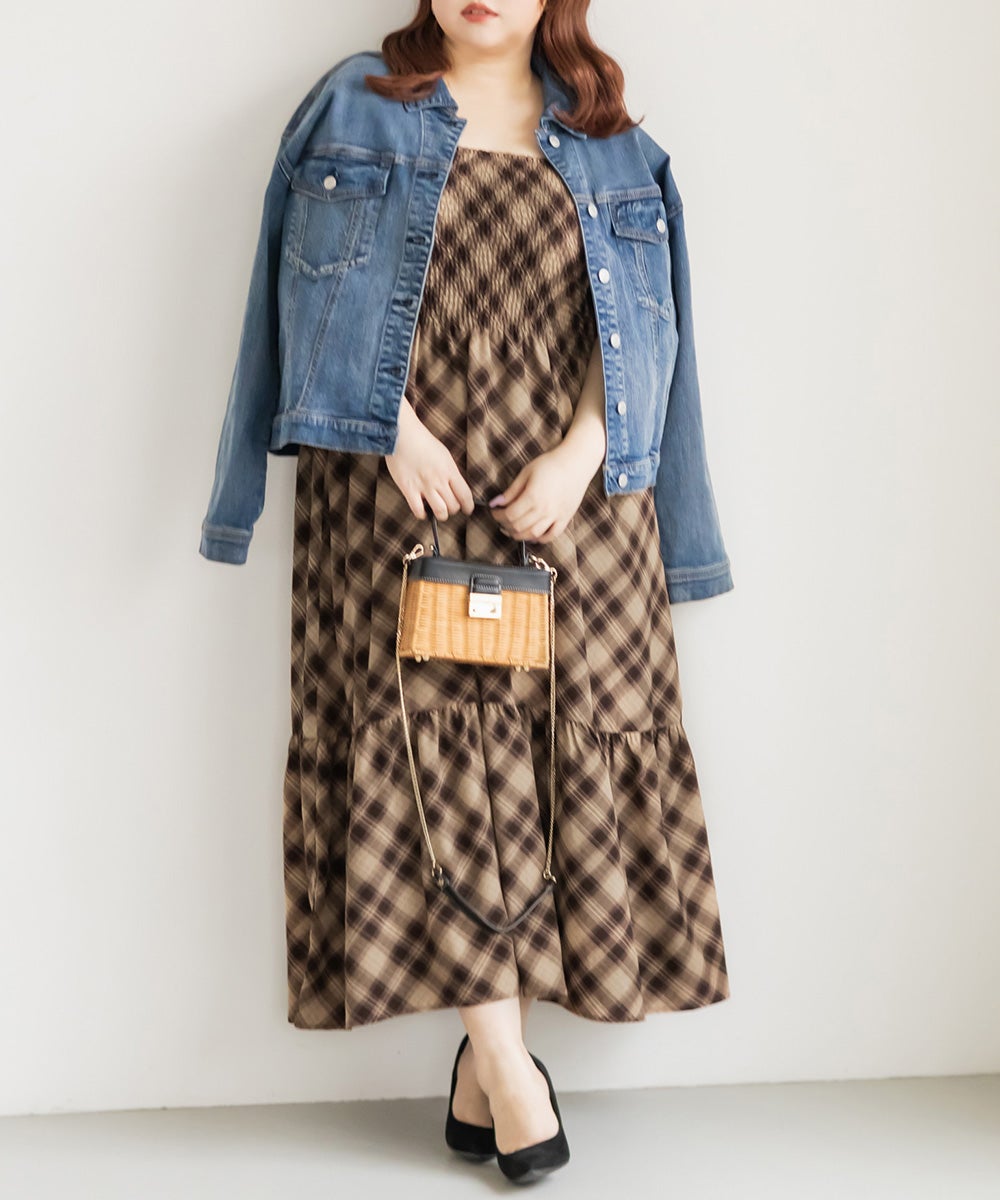 チェック柄シャーリングキャミワンピース | 大きいサイズ レディース チェック柄シャーリングキャミワンピース | 大きいサイズ レディース
