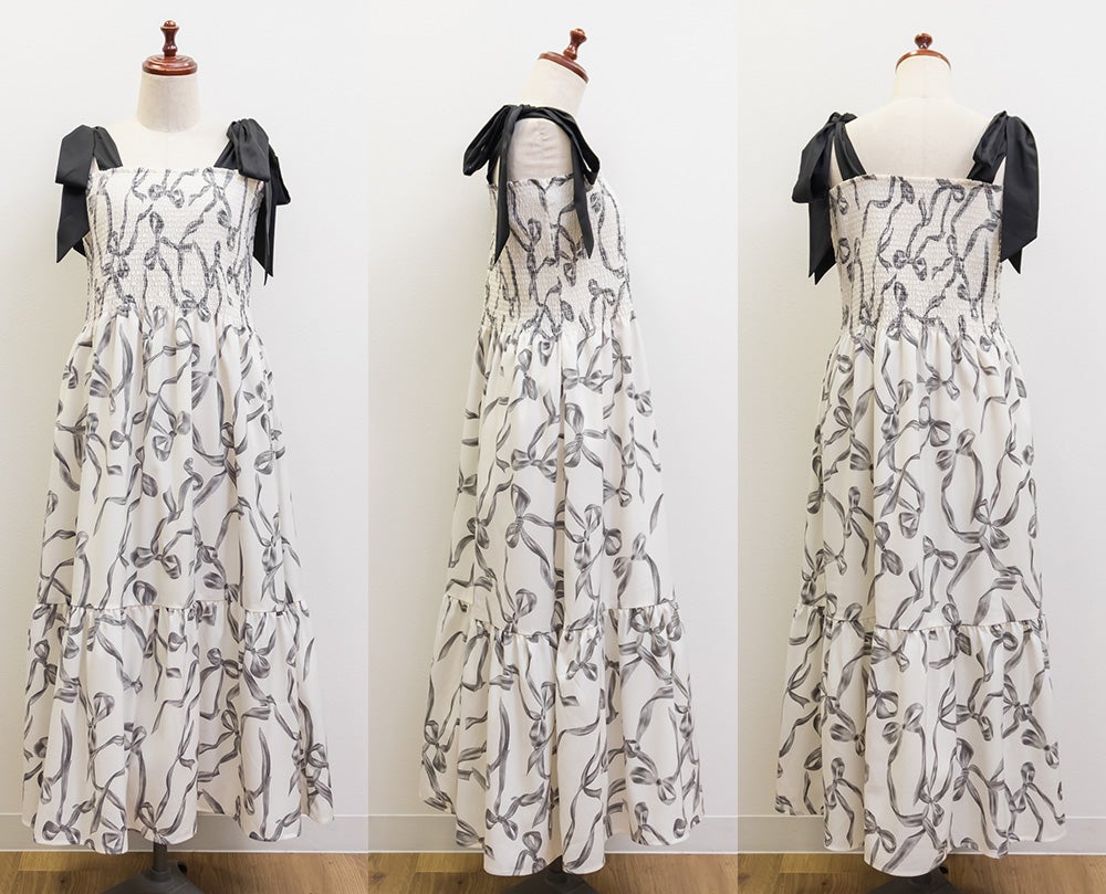 リボン柄シャーリングキャミワンピース | 大きいサイズ レディース専門