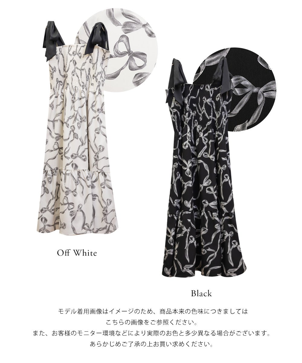 リボン柄シャーリングキャミワンピース | 大きいサイズ レディース専門