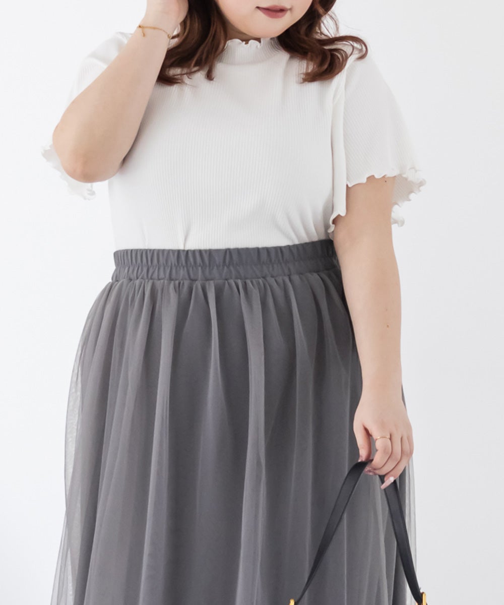 カオリ　クチネリ　上質素材　グレー　トップス　カットソー CLEL（クレイル） tシャツ 「CLEL」TR Punch Loose High Neck Cut Sew