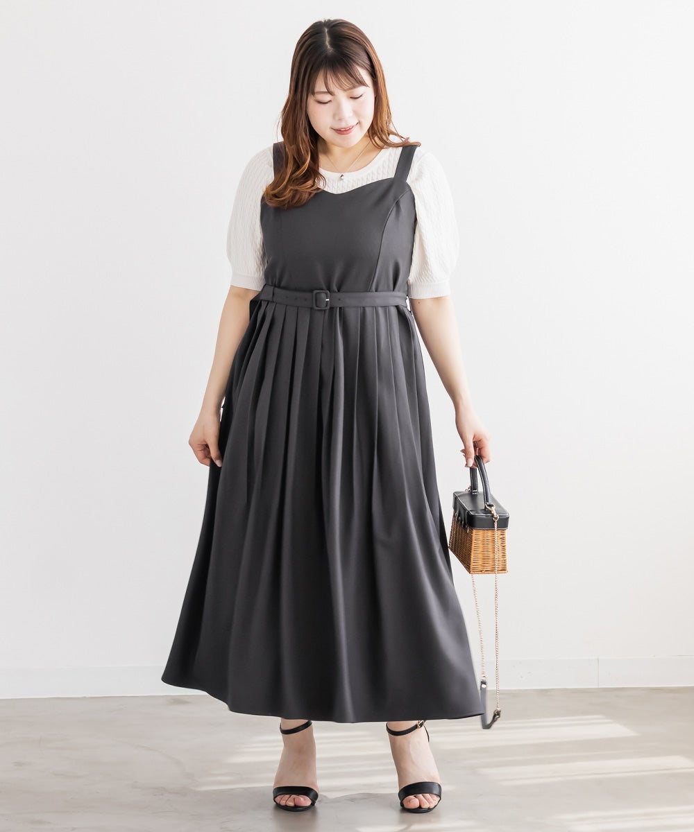 CLETTEオリジナルベルト付きプリーツジャンスカワンピース | 大きい