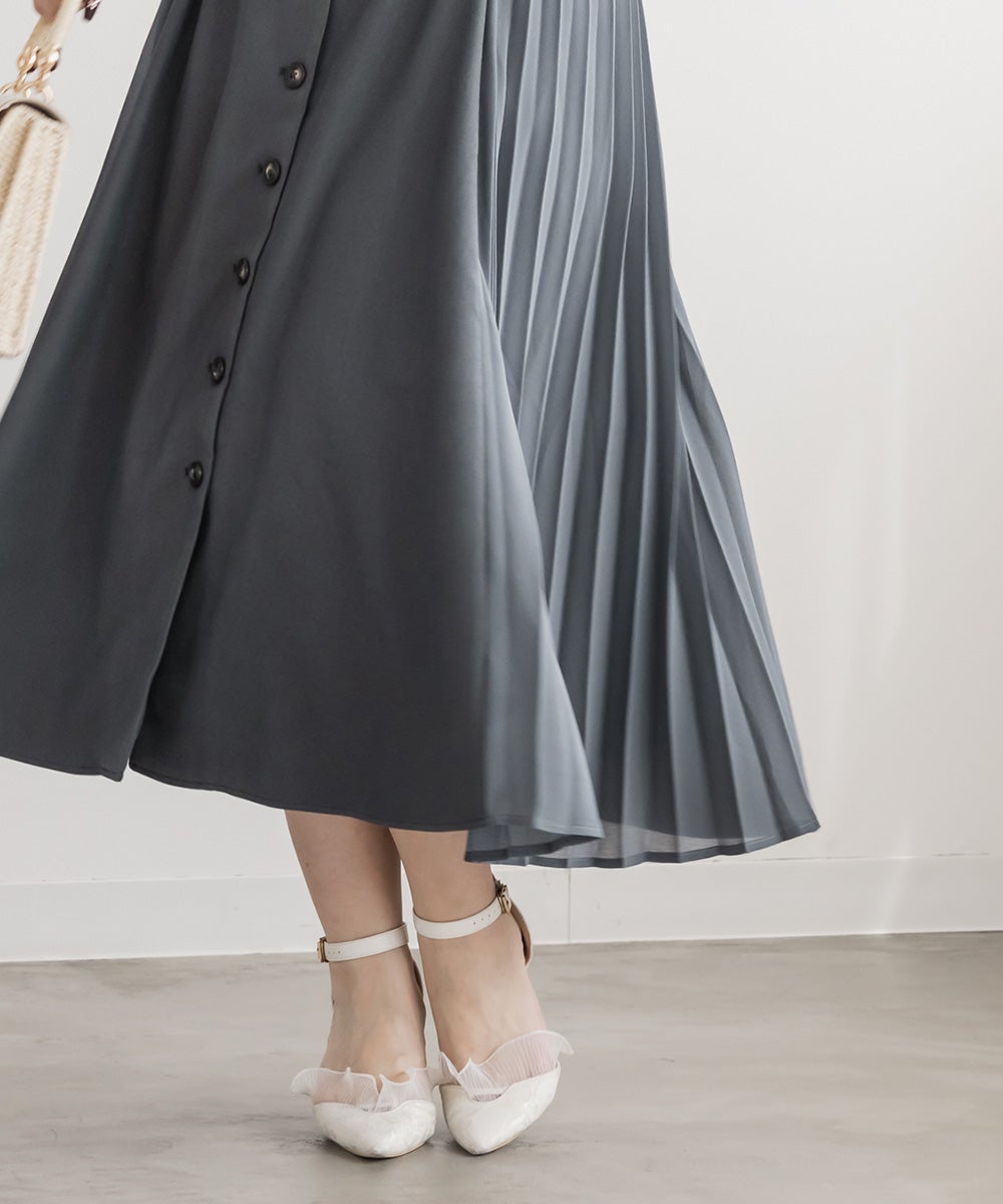 CLETTEオリジナルプリーツ配色ベルト付き半袖ワンピース | 大きい