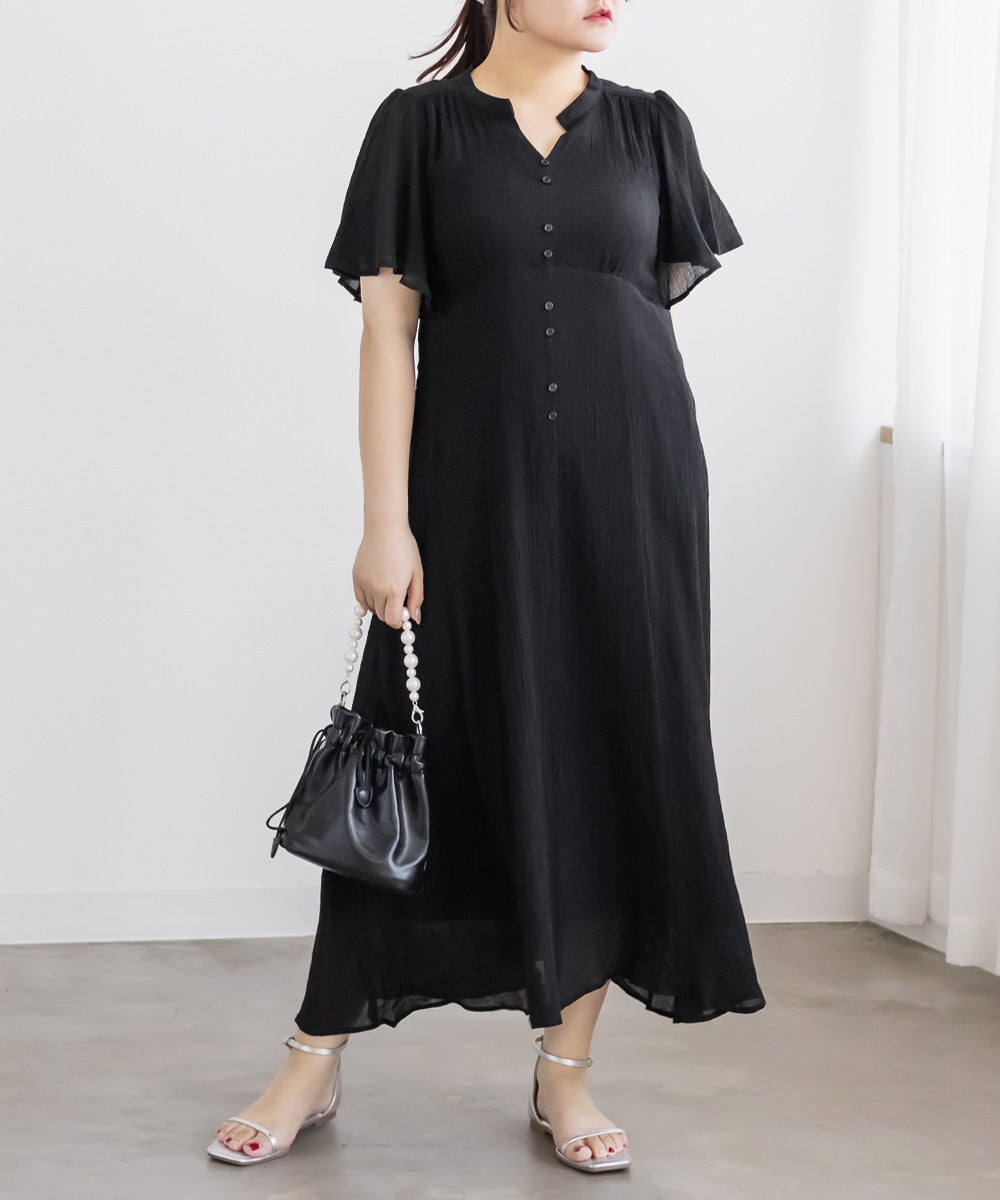 CLETTE オリジナルキーネックフレアワンピース CLETTEオリジナルキーネックフレアワンピース | 大きいサイズ