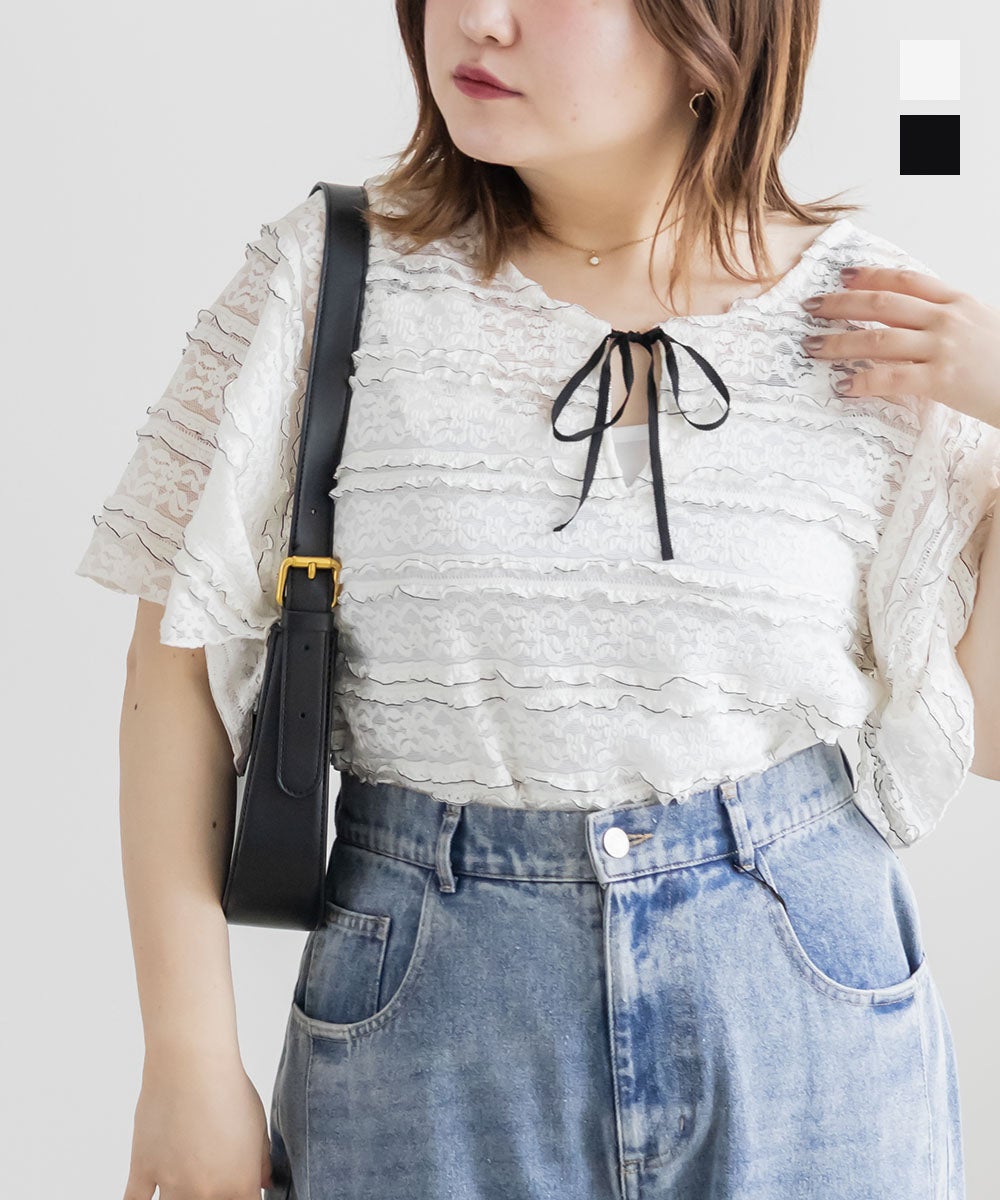美品　cccmalie シーマリー　レースダブルカットソー グレー CLETTEオリジナル前後2WAYフリルレースプルオーバー | 大きいサイズ