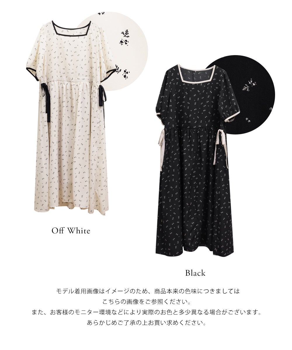 CLETTEオリジナルサイドリボンモノトーン花柄ワンピース | 大きい