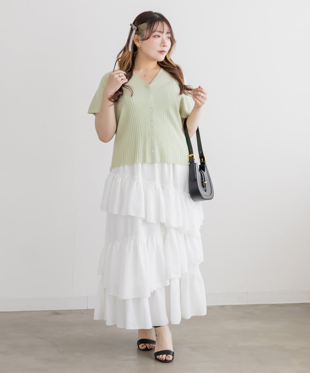 【ひとみやっこ】PLEATS PLEASE 白　カーデ　羽織り　七分袖 CLETTEオリジナルフレンチスリーブニットカーディガン | 大きいサイズ