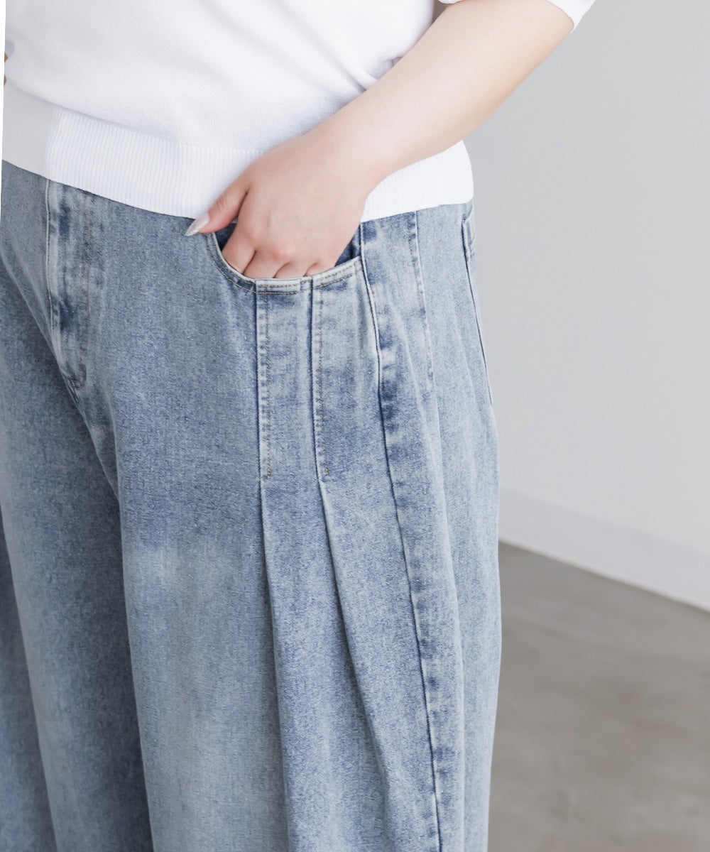 CLETTEオリジナルタックデニムワイドパンツ | 大きいサイズ レディース