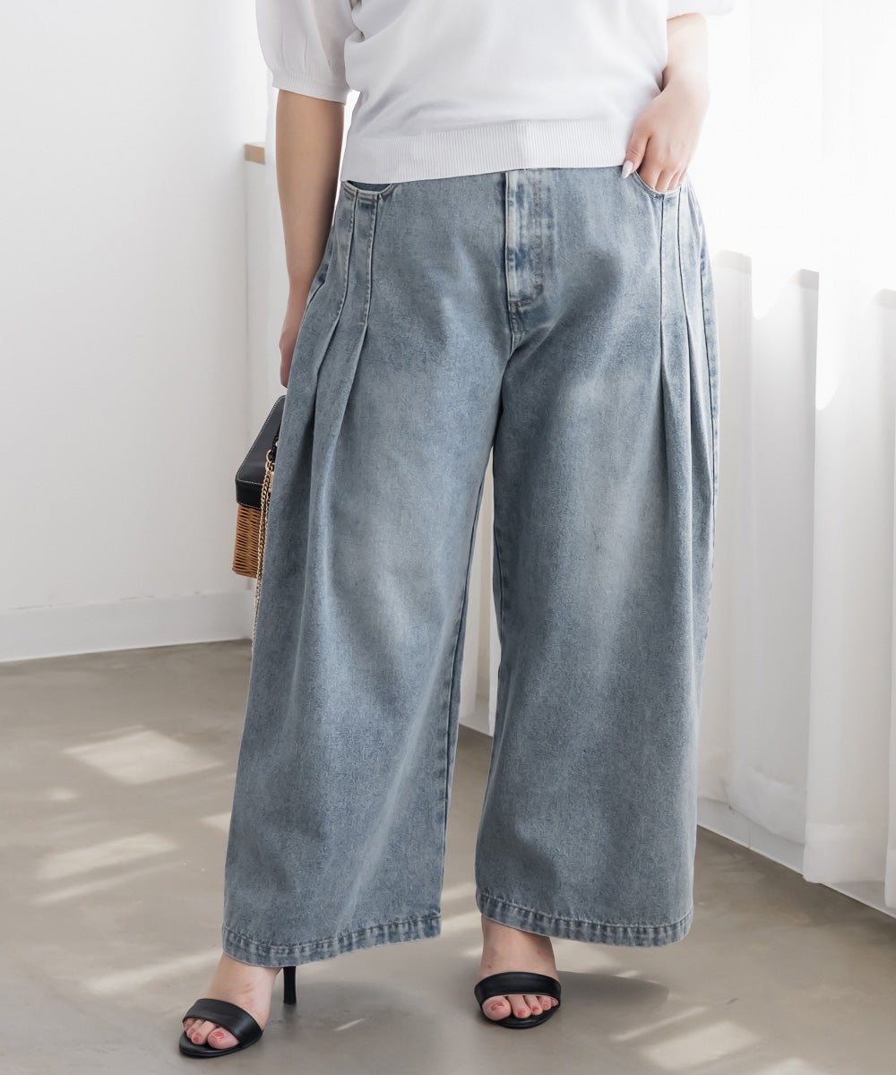 CLETTEオリジナルタックデニムワイドパンツ | 大きいサイズ レディース