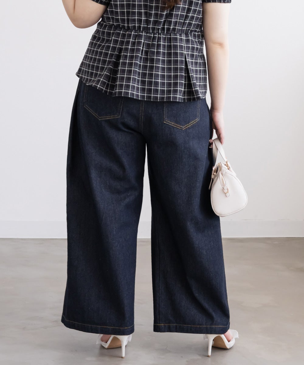 CLETTEオリジナルタックデニムワイドパンツ | 大きいサイズ レディース