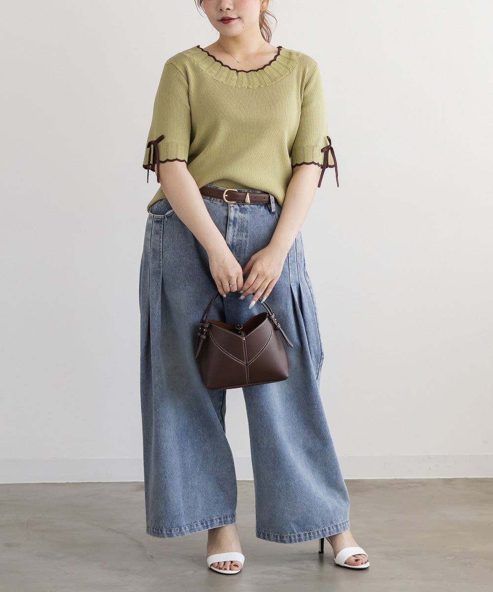 セーター、スカート、リボン CLETTEオリジナルバイカラースカラップヘムリボンニット | 大きい