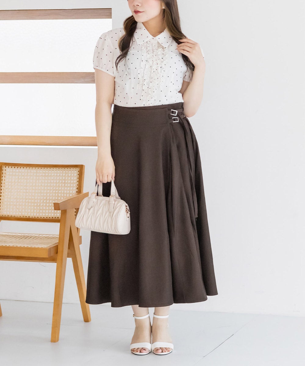 新品　JULY NINE ふわかる2wayキャメル　スカート CLETTEオリジナルダブルベルトラップ風スカート | 大きいサイズ