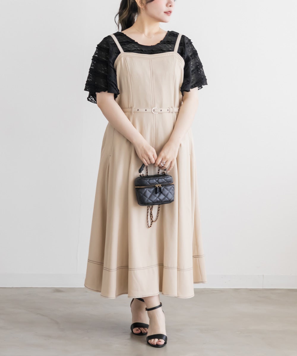 CLETTEオリジナルベルト付きステッチ配色キャミワンピース | 大きい