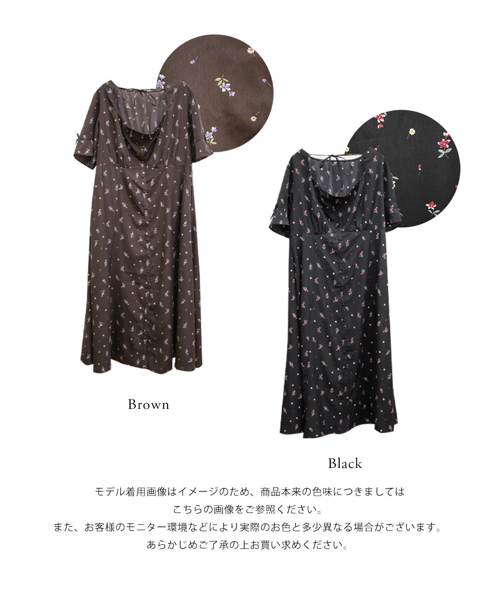 clette クレット オープンネックフラワー ワンピース 4Lブラック CLETTEオリジナルオープンネックフラワーワンピース | 大きいサイズ