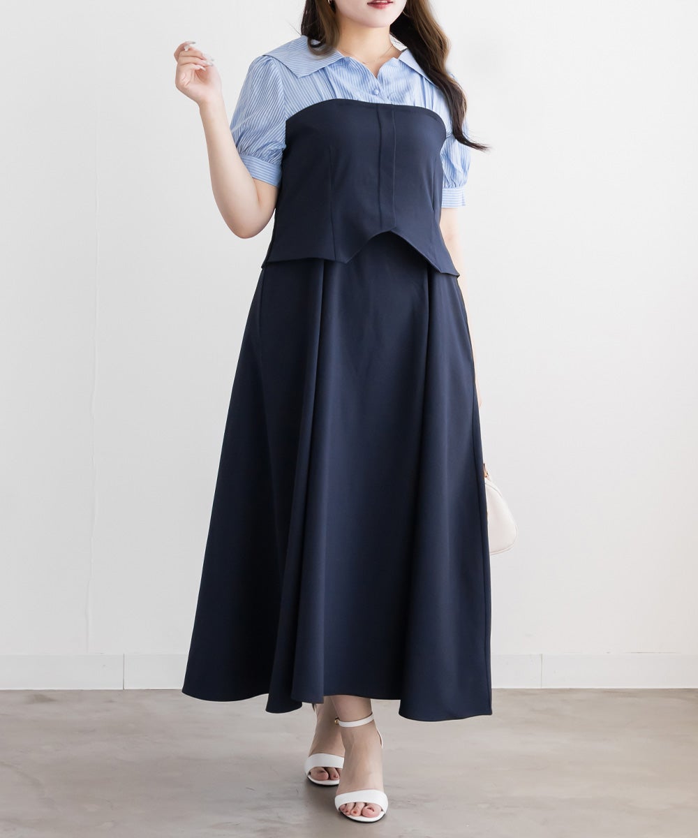 CLETTEオリジナルビスチェ風シャツドッキングワンピース | 大きい