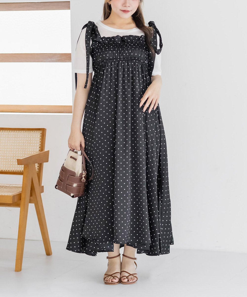 CLETTEオリジナルドット柄ショルダーリボンワンピース | 大きいサイズ
