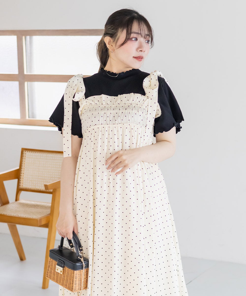 CLETTEオリジナルドット柄ショルダーリボンワンピース | 大きいサイズ
