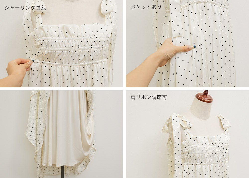 CLETTEオリジナルドット柄ショルダーリボンワンピース | 大きいサイズ