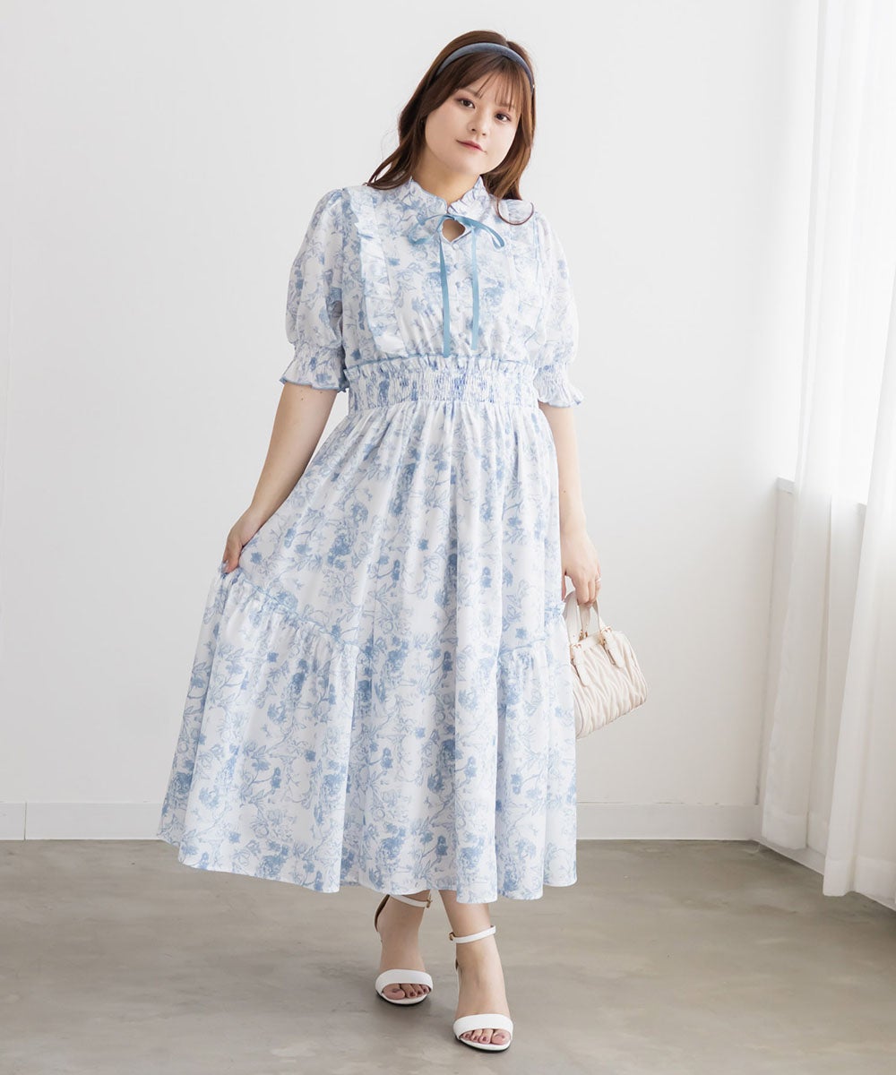 CLETTEオリジナル花柄フリルワンピース | 大きいサイズ レディース専門