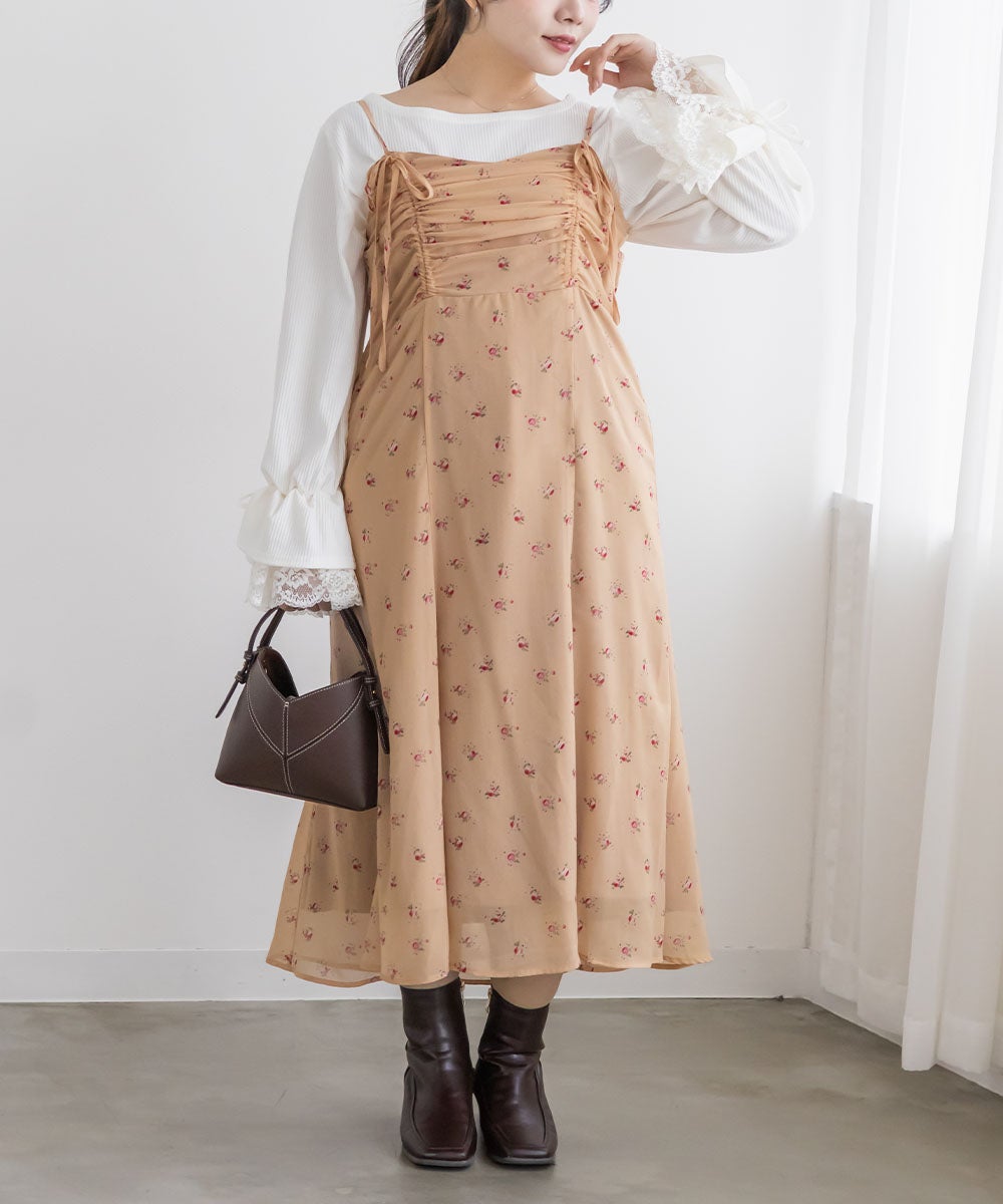 CLETTEオリジナルシアー花柄フロントリボンキャミワンピース | 大きい