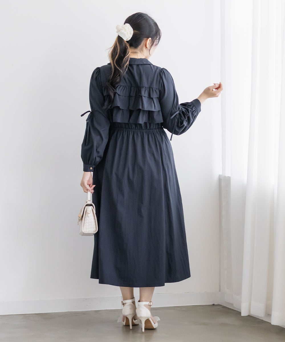 CLETTEオリジナルフリルティアード長袖シャツワンピース | 大きい