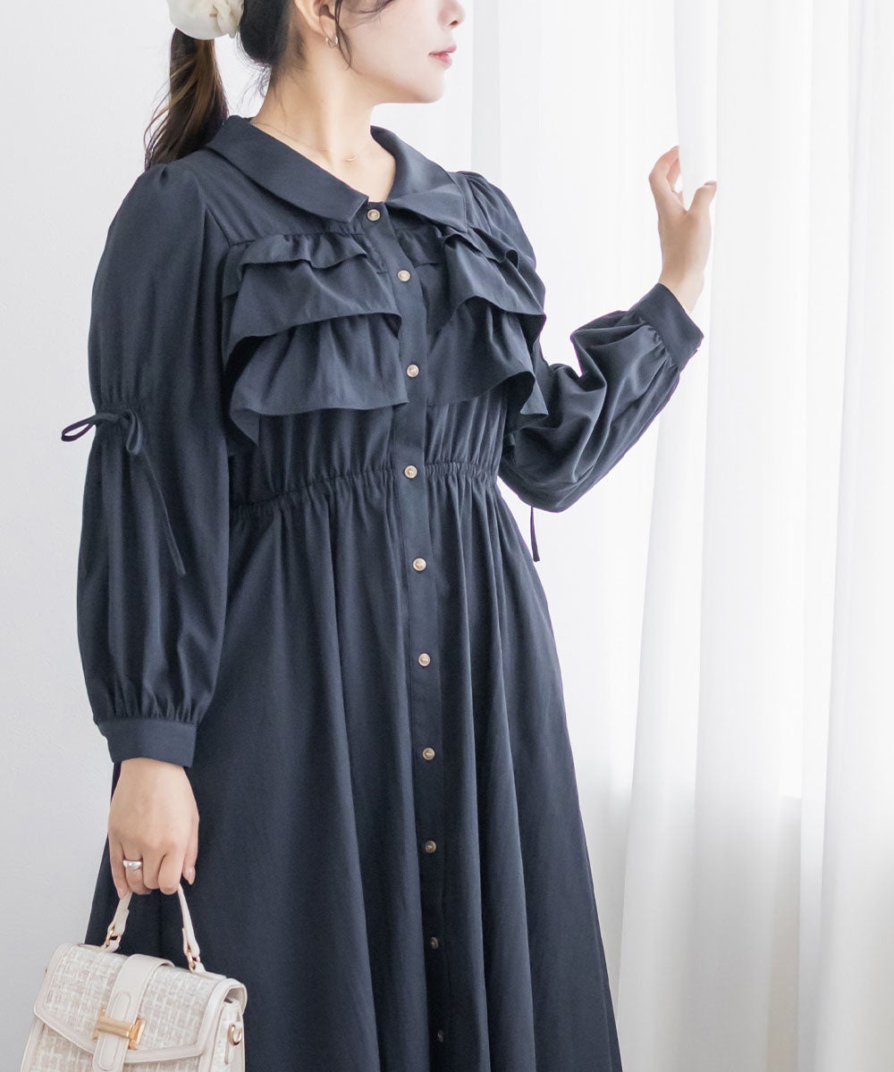 CLETTEオリジナルフリルティアード長袖シャツワンピース | 大きい