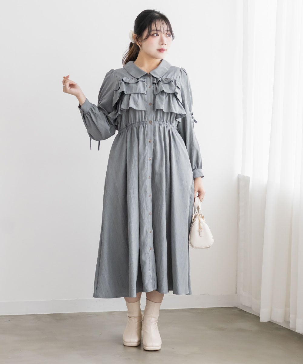 クレット オリジナルフリルティアードシャツワンピース CLETTEオリジナルフリルティアード長袖シャツワンピース | 大きい