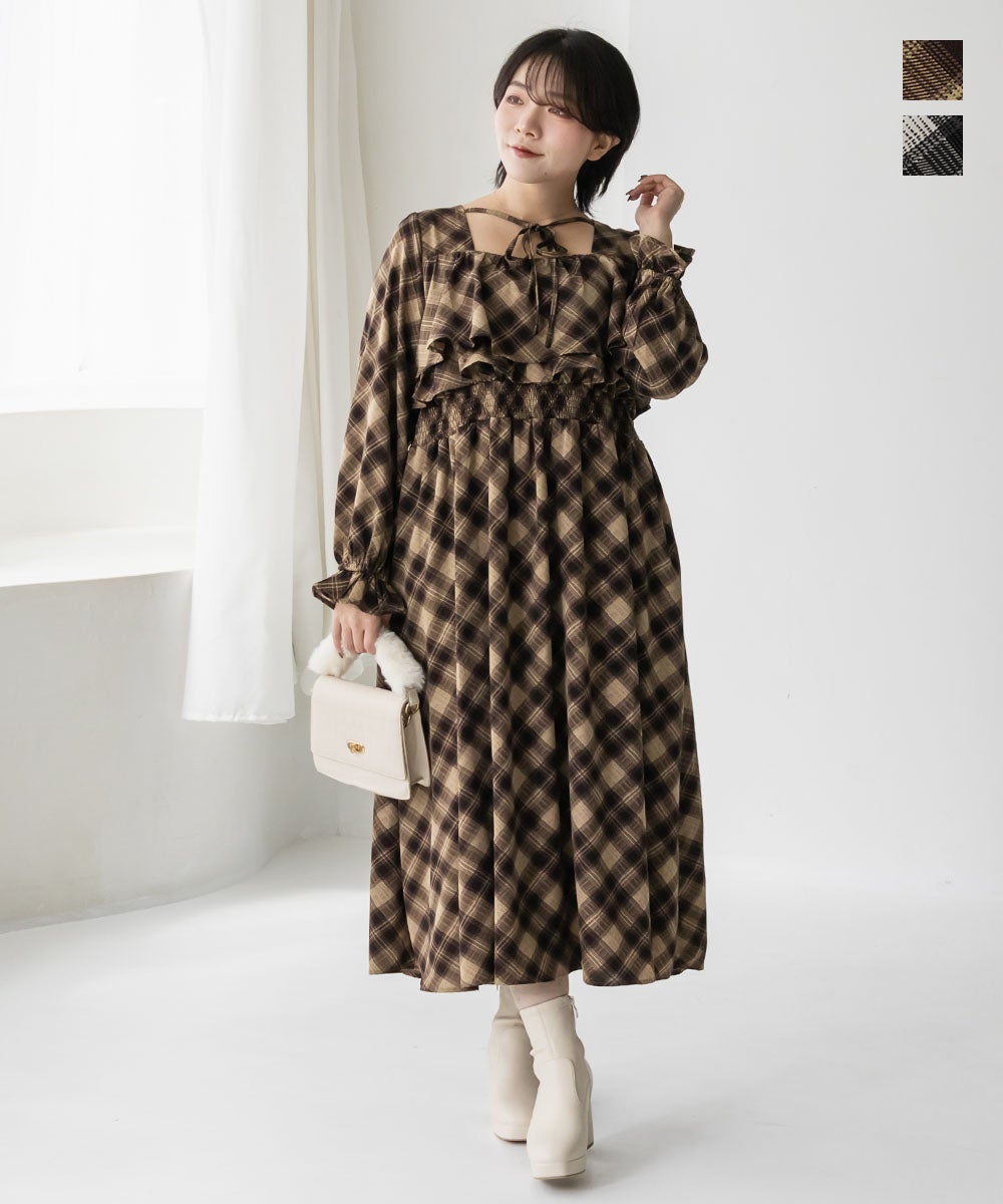 CLETTEオリジナルバイアスチェックフリルリボンワンピース | 大きい