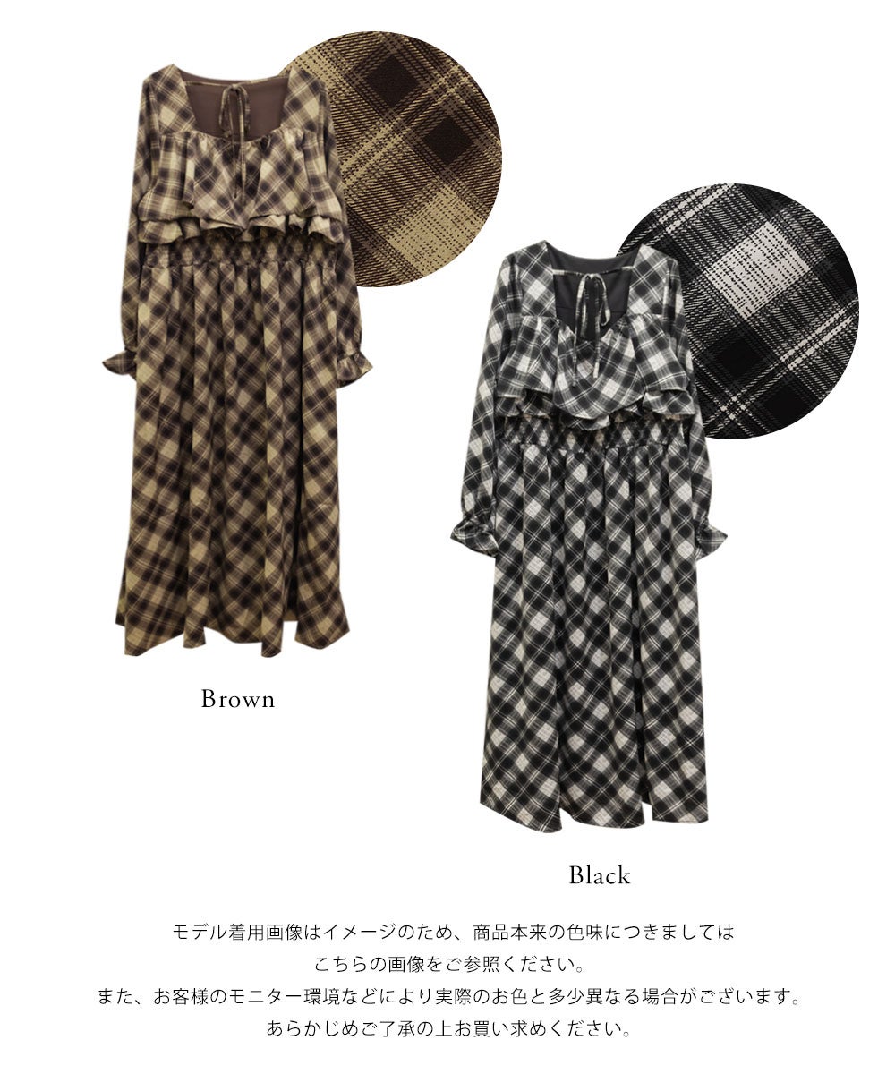 CLETTEオリジナルチェックフリルリボンワンピース CLETTEオリジナルバイアスチェックフリルリボンワンピース | 大きい
