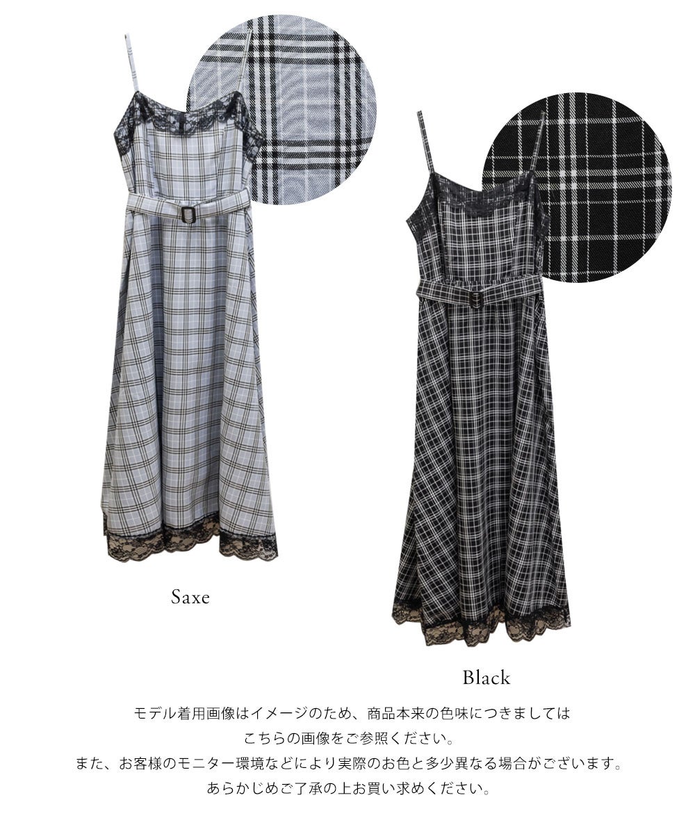CLETTEオリジナルチェック柄レース付きキャミワンピース | 大きい