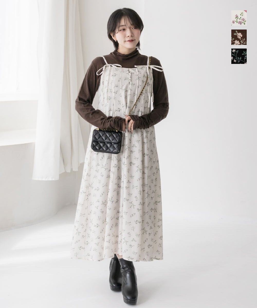 CLETTE 花柄ワンピース CLETTEオリジナル花柄ピンタックキャミワンピース | 大きいサイズ